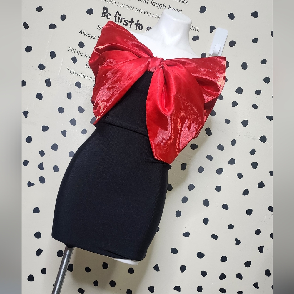 AKIRA Red and Black Bow Dress